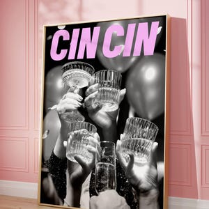 Bar Cart Print Cin Cin Poster Pink Cheers Poster Trendy Wall Art Trendy Kitchen Poster NYC poster Retro Bar Cart Decor Vintage Drinks Poster