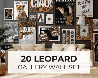 MEGA BUNDLE Leopard Galerie Wandkunst, 20 Art Prints, Retro Bundle Set Black & White Leopard poster Y2K Poster Set Trendy Art Gepardendruck