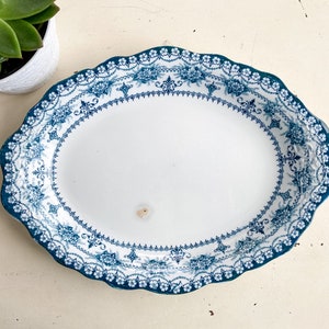 Antique JHW & Sons Hanley Blue Transferware Ironstone Platter, Maltese