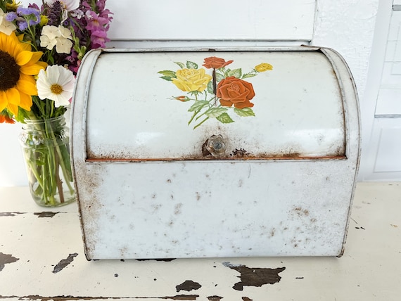 Vintage Chippy Red, Yellow and White Floral Breadbox - Etsy