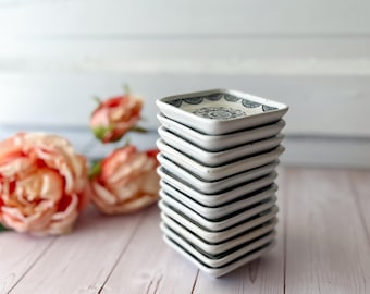 12 Chunky Square Antique Black Transferware Butter Pats