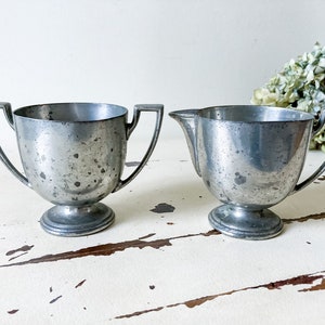 Vintage Trophy Style Brewster Pewter Sugar and Creamer