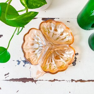 Vintage Peach Carnival Glass Divided Shamrock Dish