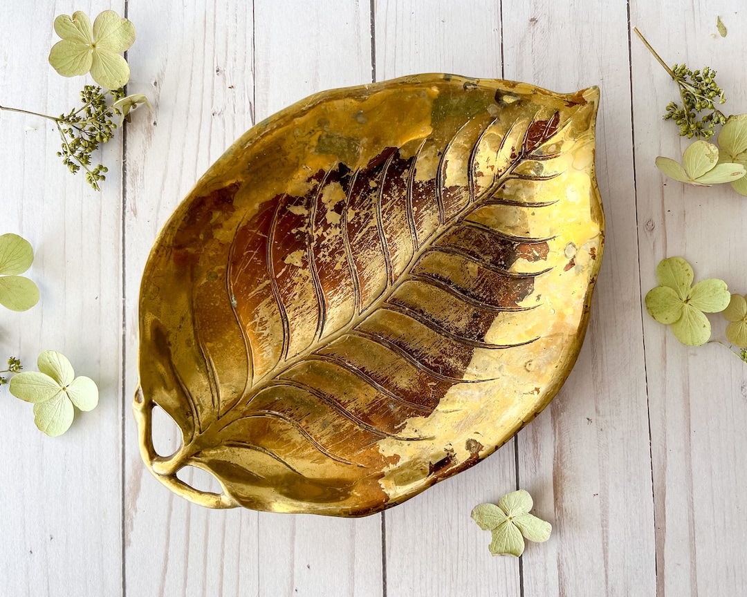 Vintage Large Brass Leaf Tray Etsy
