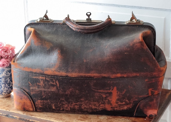 VINTAGE- Antique- Leather- Doctors Medical Bag