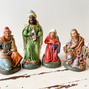 Set of Four Vintage Paper Mache Nativity Figures from Western Germany