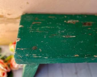Chippy Green Antique Wooden Stool