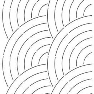 May include: A stencil featuring a repeating pattern of semi-circles. The design is composed of thin, evenly spaced lines, creating a layered, textured effect. The stencil is in a neutral color, suitable for various craft projects.