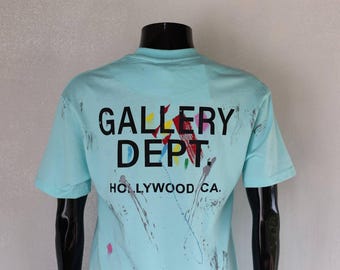 Gallery Dept Mint Baumwolle T-Shirt, Designer Tee, Print Logo, Größe M