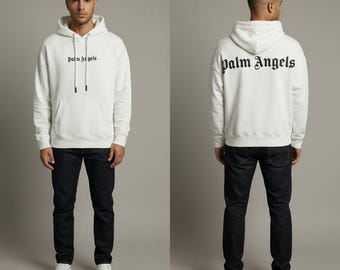 Palm Angels White Hoodie - Gothic Logo Streetwear (M)