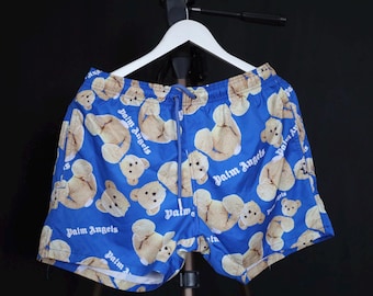 Short met teddybeerprint Palm Angels – blauw casual streetwear, uniseks