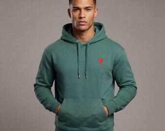 AMI Paris  pullover hoodie – mint green , Red Heart Logo – Unisex