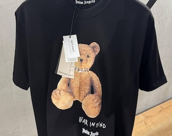 Palm Angels Bear In Mind T-Shirt | Vintage Teddy Bear Tee | Black |White Designer Top | Streetwear Fashion Gift for Him/Her