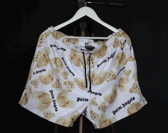 Palm Angels Teddy Bear Print Shorts – White Unisex Summer Streetwear