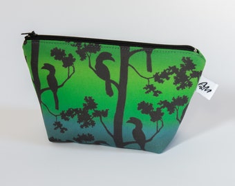 Tropical hornbill blue green stand up zipper pouch