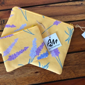 Mini zipper pouch, coin pouch, hand drawn lavender flowers on yellow image 5