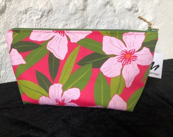 Large size padded zipper pouch, purse organiser, make up bag, Bright floral pink and green digital print