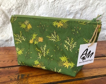 Moss garden, mixed mosses on a green background  Medium size cotton zipper pouch, purse organiser