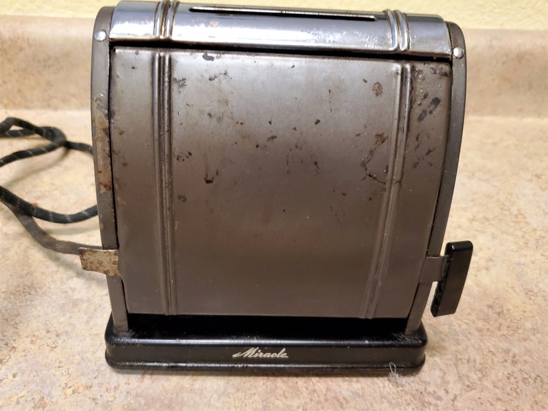 Vintage Toaster Miracle Label Toasters Drop Down Side Open Antique