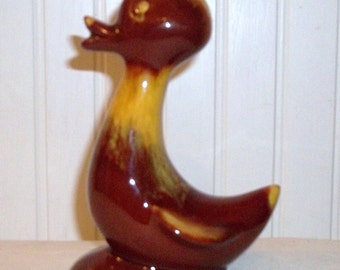 vintage retro ceramic  duck figurine yellow and brown glazed duck pottery  duck statue retro home decor duck collectibles bird collectible