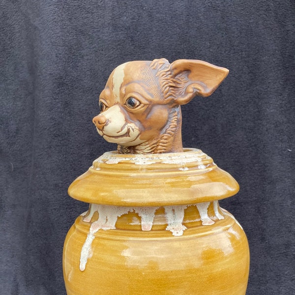 Fawn Chihuahua jar with matching flowing glaze