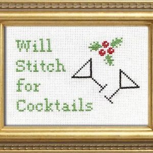 Subversive Cross Stitch Kit: Will Stitch For Cocktails