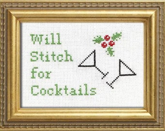 Subversive Cross Stitch Kit: Will Stitch For Cocktails