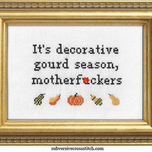 Subversive Cross Stitch Kit: It's Decorative Gourd Season, Motherf*ckers