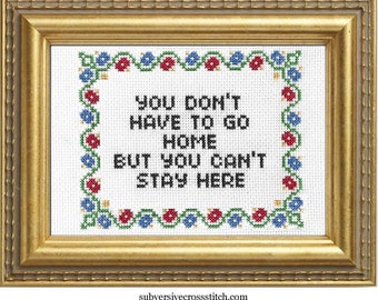 Subversive Cross Stitch Kit: You Don't Have To Go Home But You Can't Stay Here