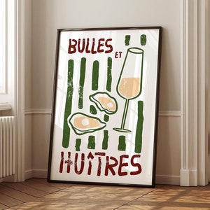 Bulles et Huitres Minimalist Champagne Poster Trendy Wall Print Aesthetic Kitchen Wall Decor Oyster Cocktail Poster Printable Bar Art Drinks
