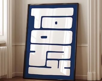 Tokyo Typography Art Print: Blue & White Geometric Poster (Digital Download)