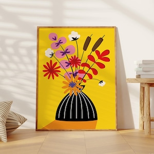Flower Poster Digital Print Bright Yellow Wildflower Wall Decor Colorful Floral Modern Art Printable Botanical Flowers Original Illustration