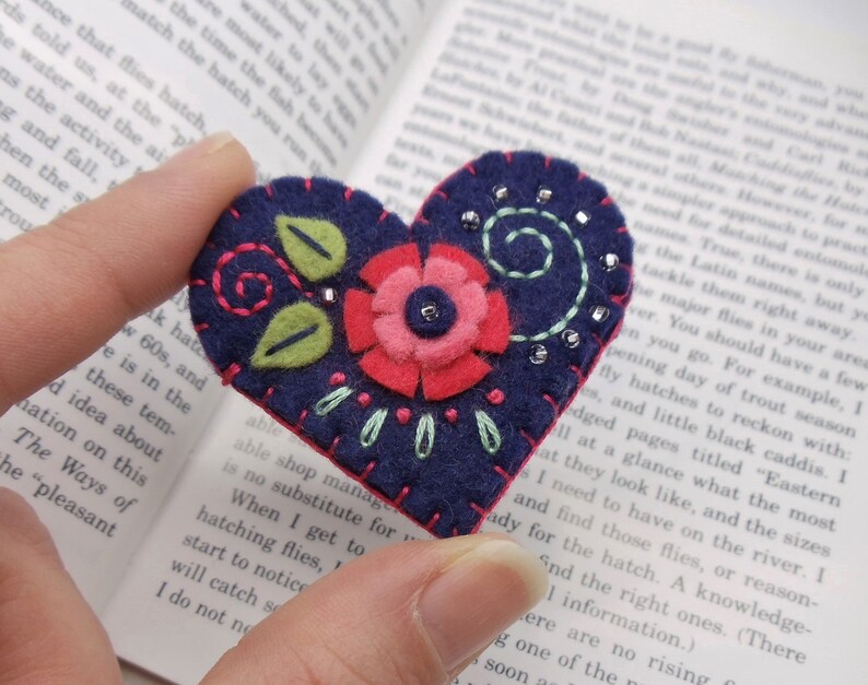 Floral Felt Page Corner Bookmark Navy Blue Felt Bookmark | Etsy