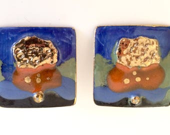 Ceramic Blue & Gold Earrings