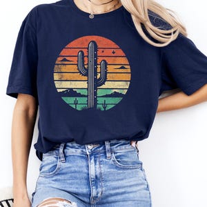 Retro Sunset Cactus Graphic Tee: Vintage Desert Shirt