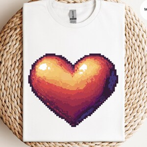 Big Pixelated Heart Valentine Gamer T-Shirt, Retro Gaming Love Graphic Tee, Nerdy Couple Shirt, Video Game Enthusiast Apparel, Unique Gift