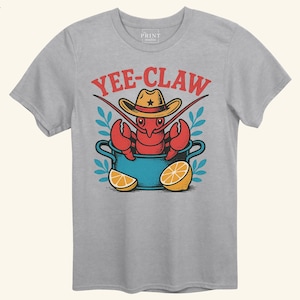 Yee-Claw Lobster Shirt, Funny Lobster Cowboy Tee, Lobster in Pot T-Shirt, Cartoon Seafood Shirt, Lobster Graphic Tee, Crustacean Joke