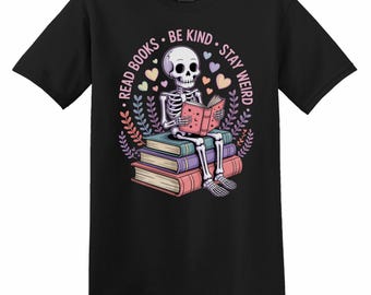 Camiseta de esqueleto "Lee libros", divertida camiseta de Halloween para amantes de los libros