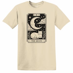 The Moon Tarot Cat Shirt, Mystical Cat Graphic Tee, Witchy Celestial Cat Lover Gift, Spiritual Astrology T-Shirt, Occult Tarot Design