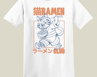 Camiseta del Club de Ramen, divertida camiseta con gráficos de comida japonesa con fideos de gato