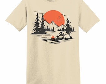 Adventure Awaits Shirt – Mountain Camping Graphic Tee for Hikers and Nature Lovers