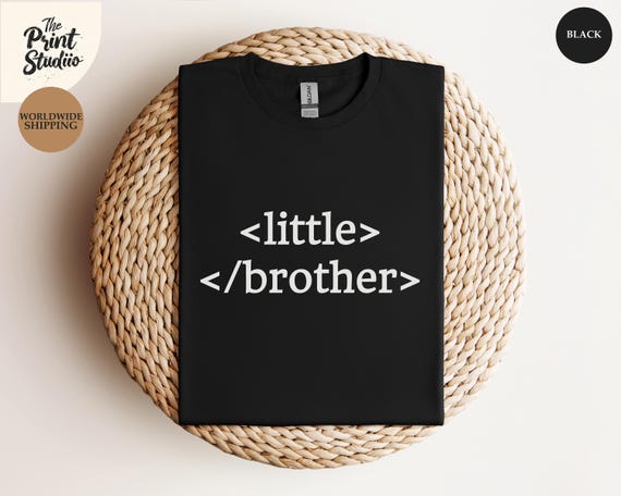 Funny <little> </brother> Shirt, Coder Developer Tee, Programmer Gift T-Shirt, HTML Code Sibling Joke, Geeky Nerd Humor Graphic Top