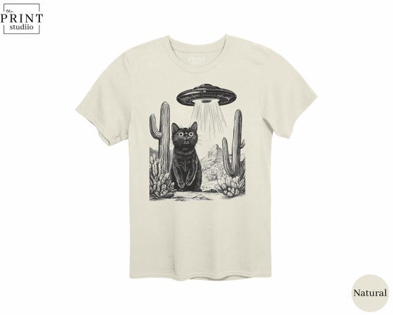 Alien Abduction Cat Shirt, Black and White Cat UFO Tee, Funny Space Cat Design, Weird Cat Shirt, Cool Alien T-Shirt, Cat Lover Gift