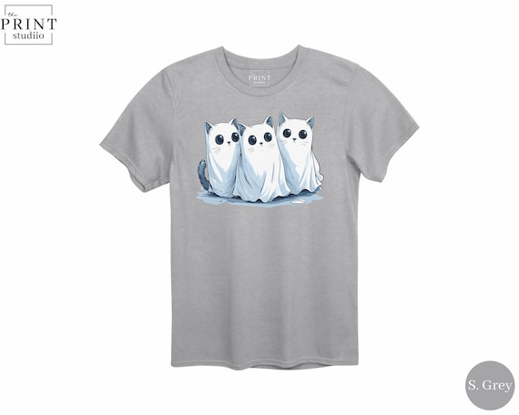 Cute Ghost Cats T-Shirt, Spooky Cat Lover Shirt, Halloween Cat Graphic Tee, Adorable Cat Ghosts Design, Funny Cat Mom Gift, Cat Lover Tee