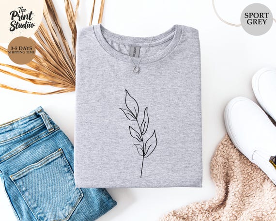 Wildflower T-Shirt Hand Drawn Botanical Line Art Tee Minimalist Floral Nature Graphic Shirt Boho Aesthetic Simple Garden Plant Gift