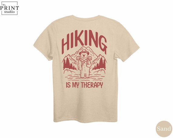 Hiking Is My Therapy Shirt, Bear Graphic Tee, Outdoor Adventure Shirt, Nature Lover Gift, Hiking Therapy Back Print Design