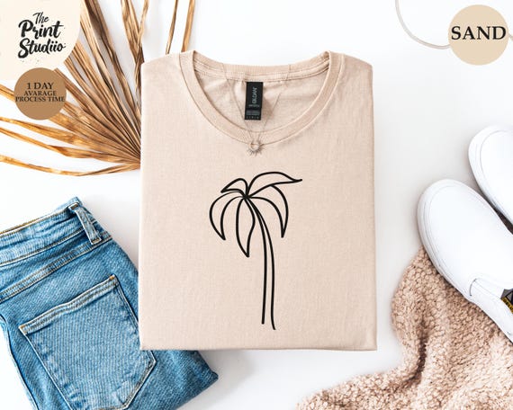 Palm Tree T-Shirt Hand Drawn Minimal Black Ink Design Bold Simple Summer Graphic Tee Beach Coastal Surfer Style Aesthetic Gift Shirt