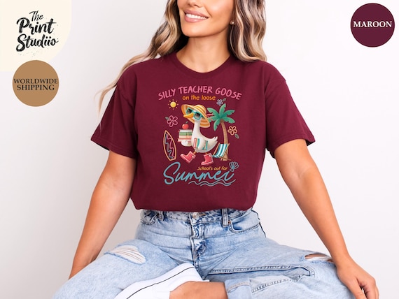 Silly Teacher Goose on the Loose Shirt, Funny End of School Tee, Summer Break Teacher Life, Beach Vibes, Seniors 2025 Gift