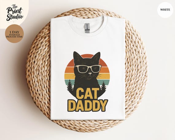 Cat Daddy Shirt, Retro Vintage Sunset Tee, Groovy Cat Lover Gift, Cool Feline Dad Shirt, Funny Cat Owner T-Shirt, Father's Day Pet Gift