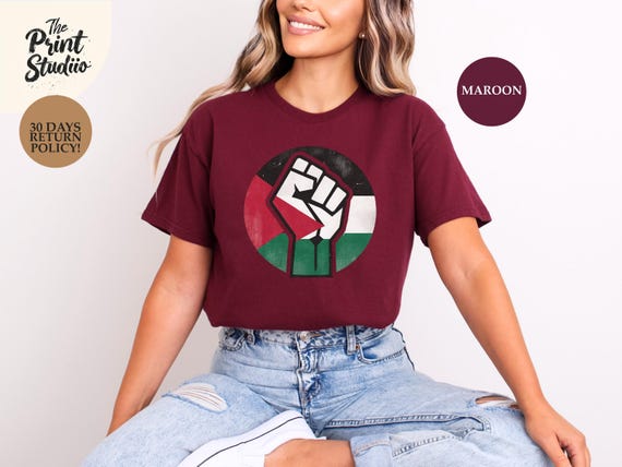 Palestine Flag Fist Charity T-Shirt, Free Palestine Activist Tee, Solidarity Protest Shirt, Gaza Awareness Freedom Support Top
